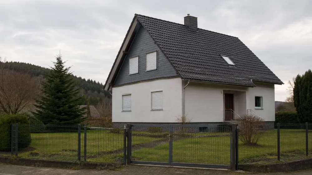 Leerstehendes Einfamilienhaus mit geschlossenen Rollläden